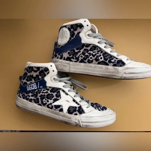 Golden Goose 2.12 High Top Sneakers Blue Velvet Leopard sz 38 - Picture 7 of 16
